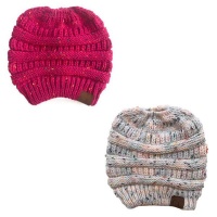 Ponytail Beanie 2 set Cream & Dark Pink Photo