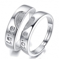 925 Sterling Silver Heart Couple Rings For Women/Men Adjustable Wedding Photo