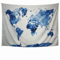 Blue Watercolor World Map Tapestry for Home Decor Photo