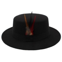 Flat Round Top Fedora Panama Bowler Derby Hat - Black Photo