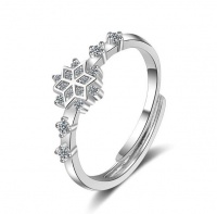 Vintage Snowflake Zircon Flower Adjustable Ring 925 Sterling Silver Photo