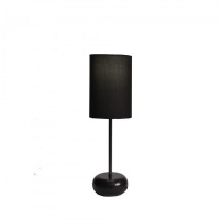 Table Lamp with Pipe Black Wooden Base & Black Lamp Shade Photo