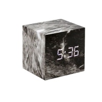 Mini Cube LED Digital Marble Pattern Alarm Clock - Black Photo