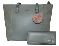 Fino Pu Leather Handbag and Removable Pom & Purse Set - Light Blue Photo