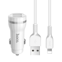 Hoco Staunch dual port in-car charger set with Lightning Cable Photo