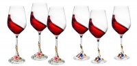 6 Piece Wine Glass Set With Rhinestone Filled Stems AND Royal Enamel Decor Photo