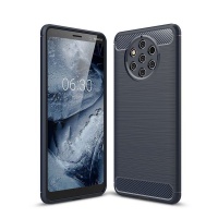 Nokia Carbon Fibre Silicone Gel Case Cover For 9 PureView Navy Photo