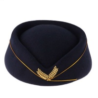 Stewardess Beret Hostess Airline Flight Party Hat for Women-Blue Photo