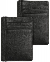 Skone Leather Minimalist Credit Card Wallet-RFID Blocking - Black - 2 Pack Photo