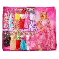 Mix Box 14 piecess Fashion Girl Doll and Clothes Dresses Dress up Toy Set Photo