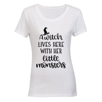 A Witch Lives Here with Little Monsters - Halloween - Ladies - T-Shirt Photo