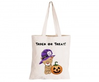 Halloween Brown Teddy & Pumpkin - Eco-Cotton Trick or Treat Bag Photo