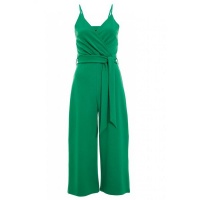 Quiz Ladies Green Wrap Front Tie Belt Culotte Jumpsuit - Green Photo