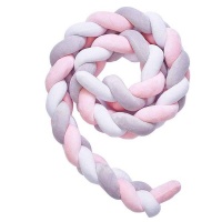 Cot Bed Braided Bumper - White/Pink/Grey - 2m Photo