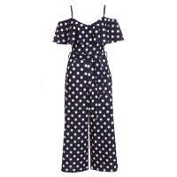Quiz Ladies Navy and White Polka Dot Culotte Jumpsuit - Navy Photo