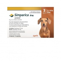 SIMPARICA 20mg Light Brown 5.1-10.0kg 3 Chewable Tablets Photo