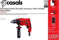 Casals Drill Impact Plastic Red 50 pieces Accessory 13mm Variable Speed 600W Photo