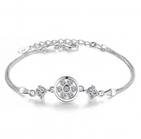 925 Sterling Silver Dream Round Zircon Flower Four Claws Crystal Bracelet Photo