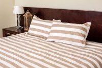 Dreyer Percale Striped Duvet Cover Set - Taupe & White Photo