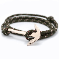 Gold Stailess Steel Anchor Bracelet - Army Green and Red Rope Photo