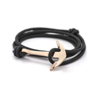 Gold Stainless Steel Anchor Bracelet - Black Rope Photo