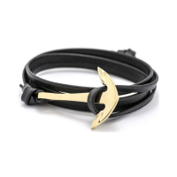 Gold Stainless Steel Anchor Bracelet - Black Leather Photo