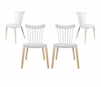 4 x Contemporary Windsor White and Wood Style Dining Chair Photo