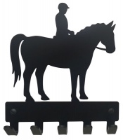 Horse with Rider Key Rack & Leash Hanger - 5 Hooks - Black Photo