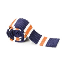 Orange and White Striped Blue Knit Tie Photo