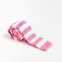 Pink and White Striped Wool Knit Tie Photo