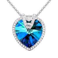 Swarovski Crystal Heart Halo Pendant Necklace - Sapphire Photo