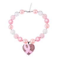 Girls Chunky Pink Bubblegum Necklace with Heart Pendant Photo