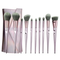 10 Piece Foundation Makeup Brushes Set with PU Bag-Champagne Photo