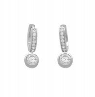 925 Sterling Silver Lady's Pretty Woman Cubic Zirconia Huggie Earrings. Photo