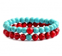 Urban Charm natural stone couples bracelet set - Turquoise and Red Howlite Photo