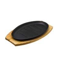 Regent Cookware Cast Iron Steak Plate On Wooden Board 27cm Photo