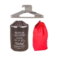 Eco Laundry Basket Laundry Drawstring Bag Coat Hangers Combo Set Photo