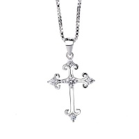 925 Sterling Silver Cross Pendant Necklace With CZ Stones Photo