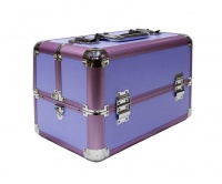 Aluminum Makeup Organizer Jewelry Cosmetic Box with 4 Trays - Purple Photo