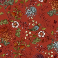 Gift Wrapping Paper 5m Roll - Birds & Floral on Brick Red Photo