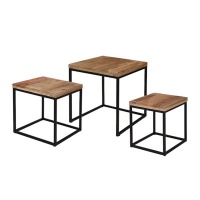 Eco Side Tables Mangowood Top Metal Frame - Set Of 3 Photo