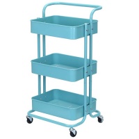 Mix Box 3 Tier Metal Mesh Storage Shelf Utility Rolling Cart Mobile Trolley-Blue Photo