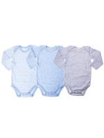 Infants Blue Blue Stripe & Grey Long Sleeve 3PK Bodyvest Photo