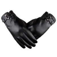 One Pair Men's Winter Cashmere Lined Touchscreen Leather Gloves Photo