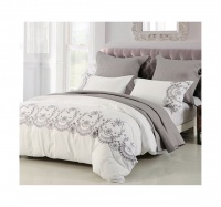 Bedding Set - Tenerife - White with Grey Embroidery - Includes a Bag Photo