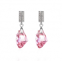 Elegant Multiple Zircon-Diamond Crystal Drop Earrings - Pink Photo