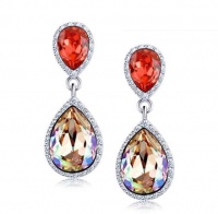 Sparkling Twin Multiple Zircon-Diamond Crystal Drop Earrings - Red Photo