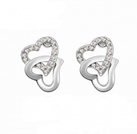Interlocking Twin Silver Heart Zircon-Diamond Stud Earrings Photo