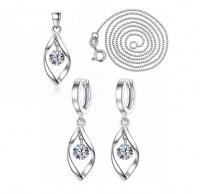925 Sterling Silver Imitation Pearl Twist Water Drop Hoop Necklace Earrings Photo
