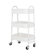 3-Tier Metal Mesh Utility Rolling Cart Storage Organizer with Wheels-White Photo